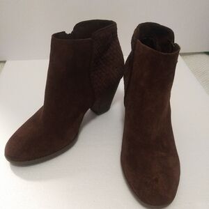 Sole Society Zada Woven Almond-Toe side-zip chunkyheel Brwn/Suede 8.5 bootie